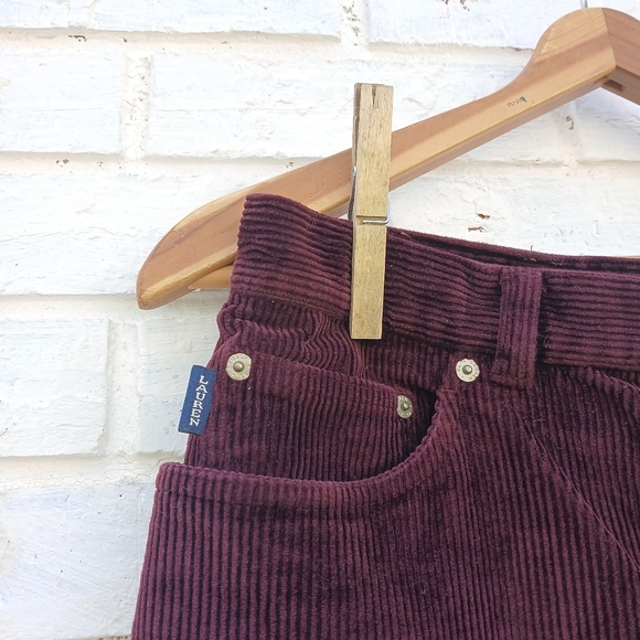 Vintage Lauren Ralph Lauren Dark Burgundy Corduroy Pants Wide Whale - Picture 3 of 7